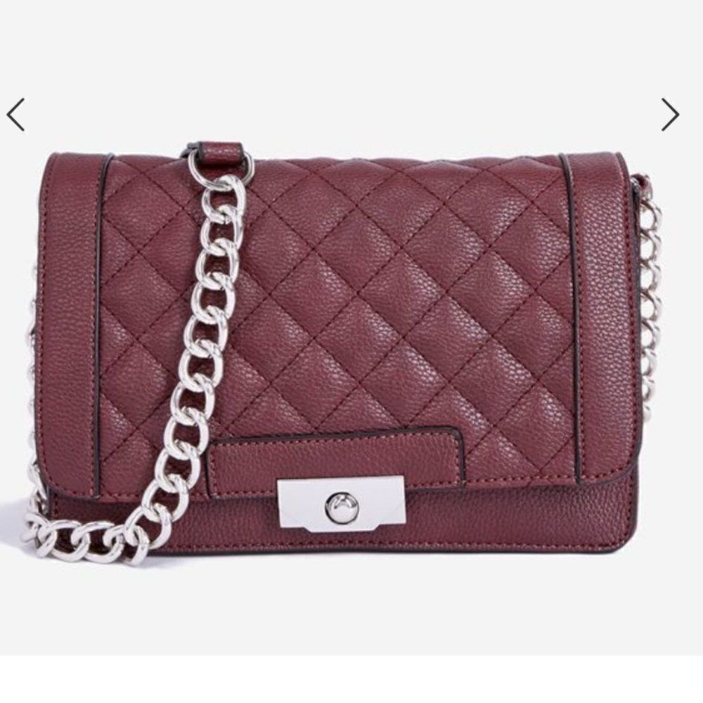 JustFab Talon Crossbody Burgundy Bag with Chain Shoulder Strap
